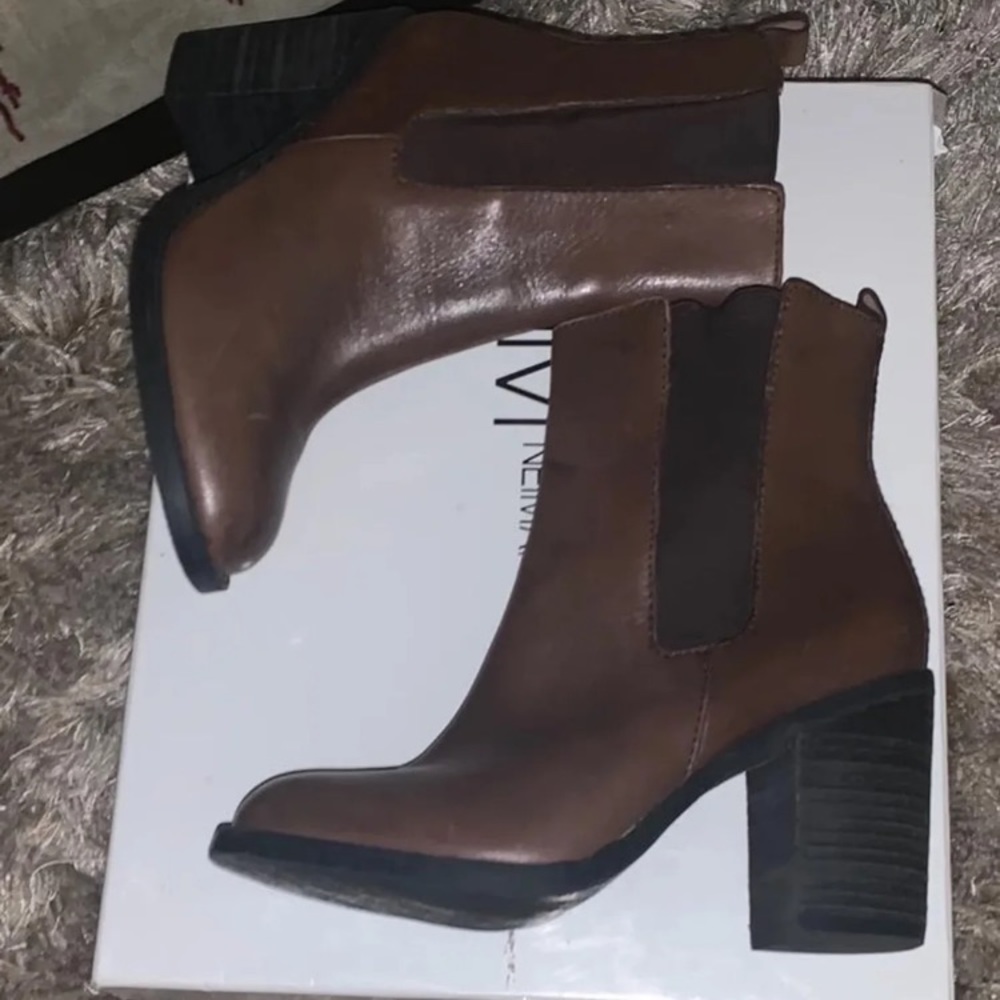 Brown leather booties